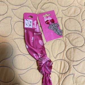 Barbie Pink Bandana & Silver Logo 2.5'' Drop Earrings